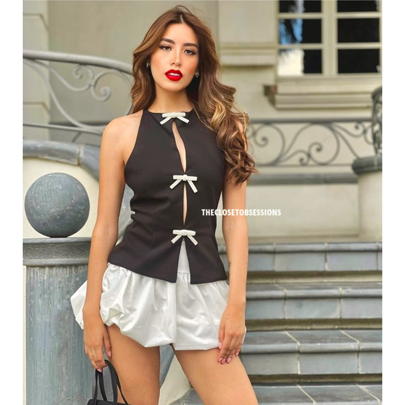 ZARA Blogger Fave Fitted Halter Top NWT | Bow Detail | Black - Picture 6 of 16